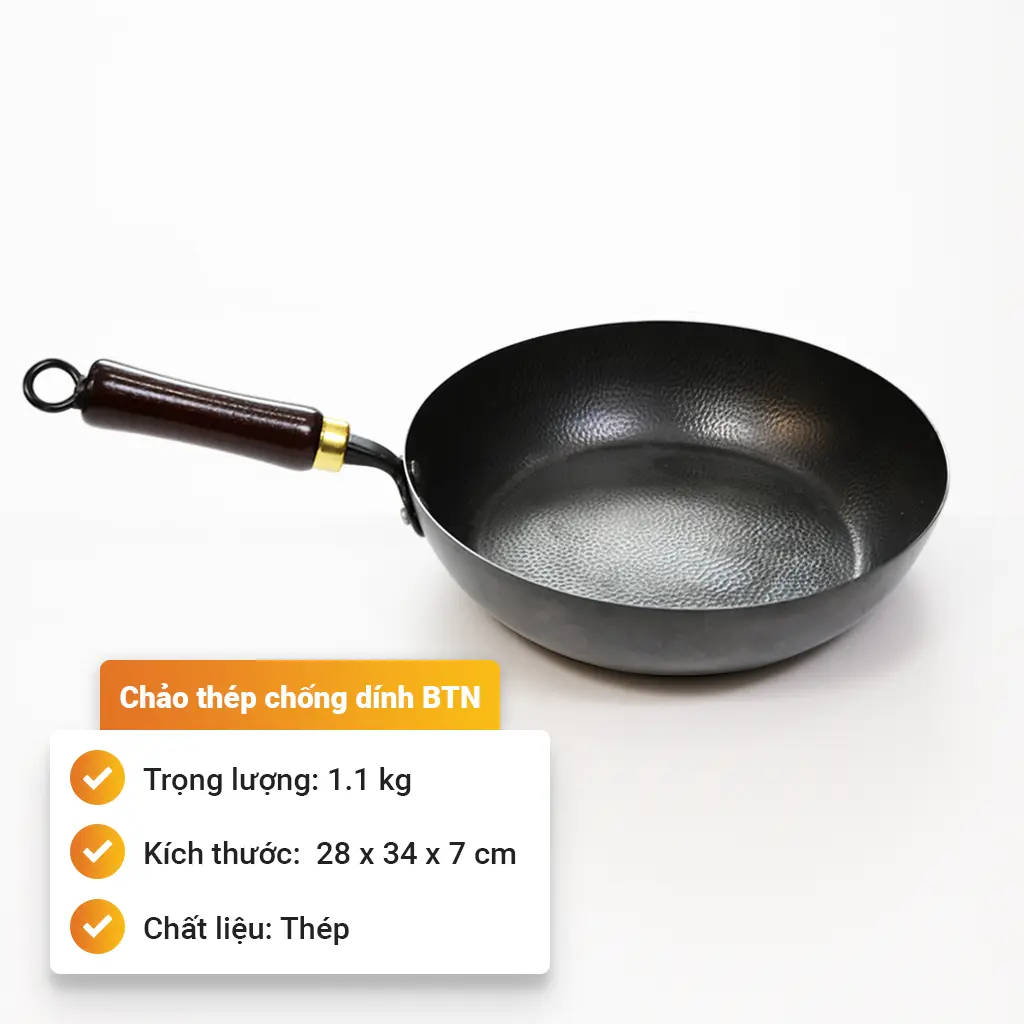 Chảo thép chống dính vân búa BTN dùng cho bếp từ